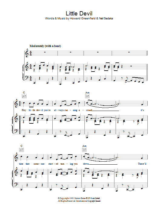 Download Neil Sedaka Little Devil Sheet Music and learn how to play Piano, Vocal & Guitar (Right-Hand Melody) PDF digital score in minutes