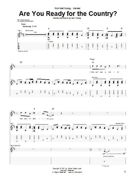 Download Neil Young Are You Ready For The Country Sheet Music and learn how to play Guitar Tab PDF digital score in minutes