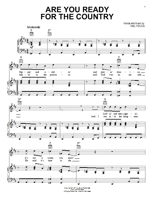 Download Neil Young Are You Ready For The Country? Sheet Music and learn how to play Easy Guitar Tab PDF digital score in minutes