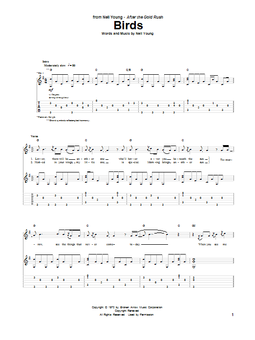 Download Neil Young Birds Sheet Music and learn how to play Guitar Tab PDF digital score in minutes
