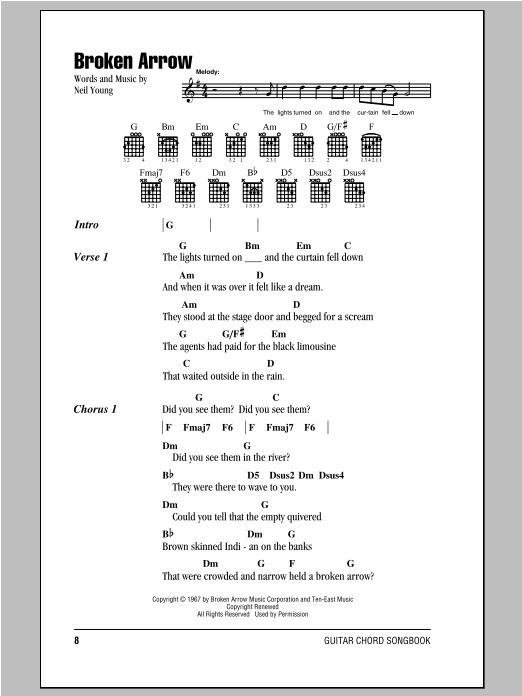 Download Neil Young Broken Arrow Sheet Music and learn how to play Lyrics & Chords PDF digital score in minutes