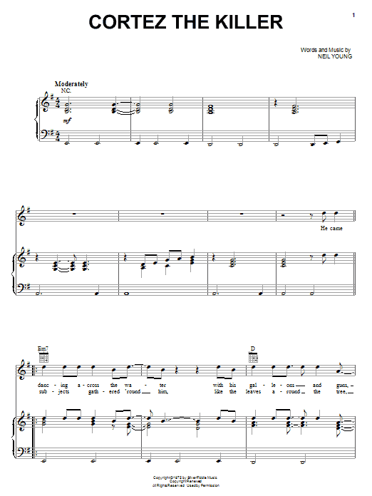 Download Neil Young Cortez The Killer Sheet Music and learn how to play Lyrics & Chords PDF digital score in minutes