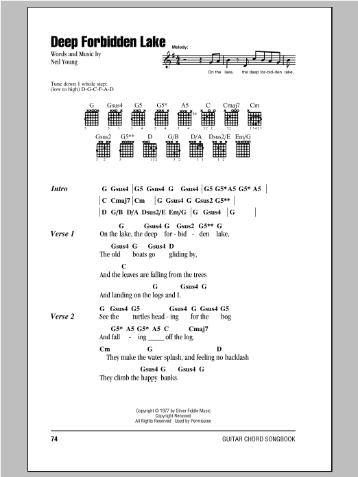 Download Neil Young Deep Forbidden Lake Sheet Music and learn how to play Lyrics & Chords PDF digital score in minutes