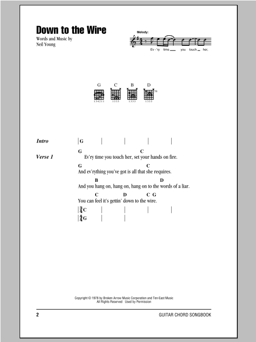 Download Neil Young Down To The Wire Sheet Music and learn how to play Lyrics & Chords PDF digital score in minutes