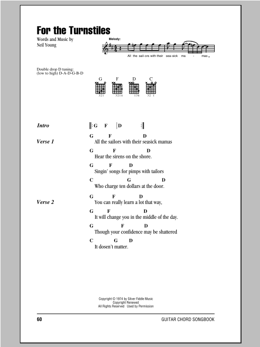 Download Neil Young For The Turnstiles Sheet Music and learn how to play Guitar Tab PDF digital score in minutes