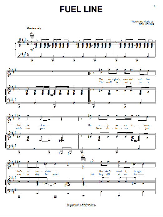 Download Neil Young Fuel Line Sheet Music and learn how to play Piano, Vocal & Guitar (Right-Hand Melody) PDF digital score in minutes