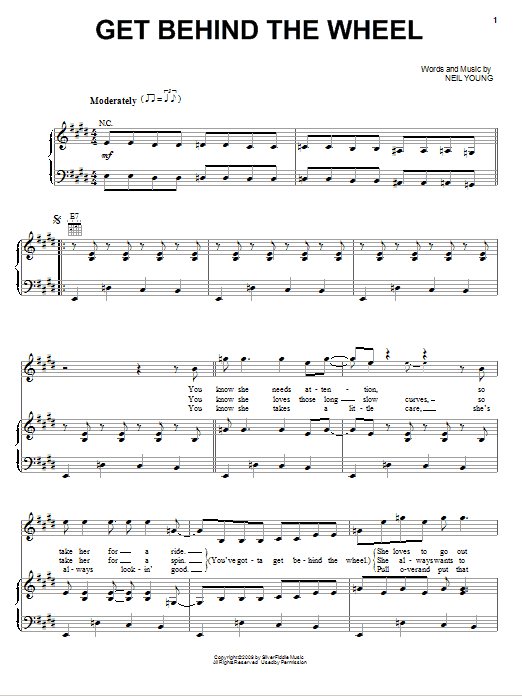 Download Neil Young Get Behind The Wheel Sheet Music and learn how to play Piano, Vocal & Guitar (Right-Hand Melody) PDF digital score in minutes