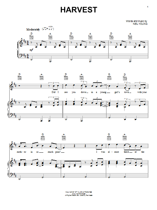 Download Neil Young Harvest Sheet Music and learn how to play Lyrics & Chords PDF digital score in minutes