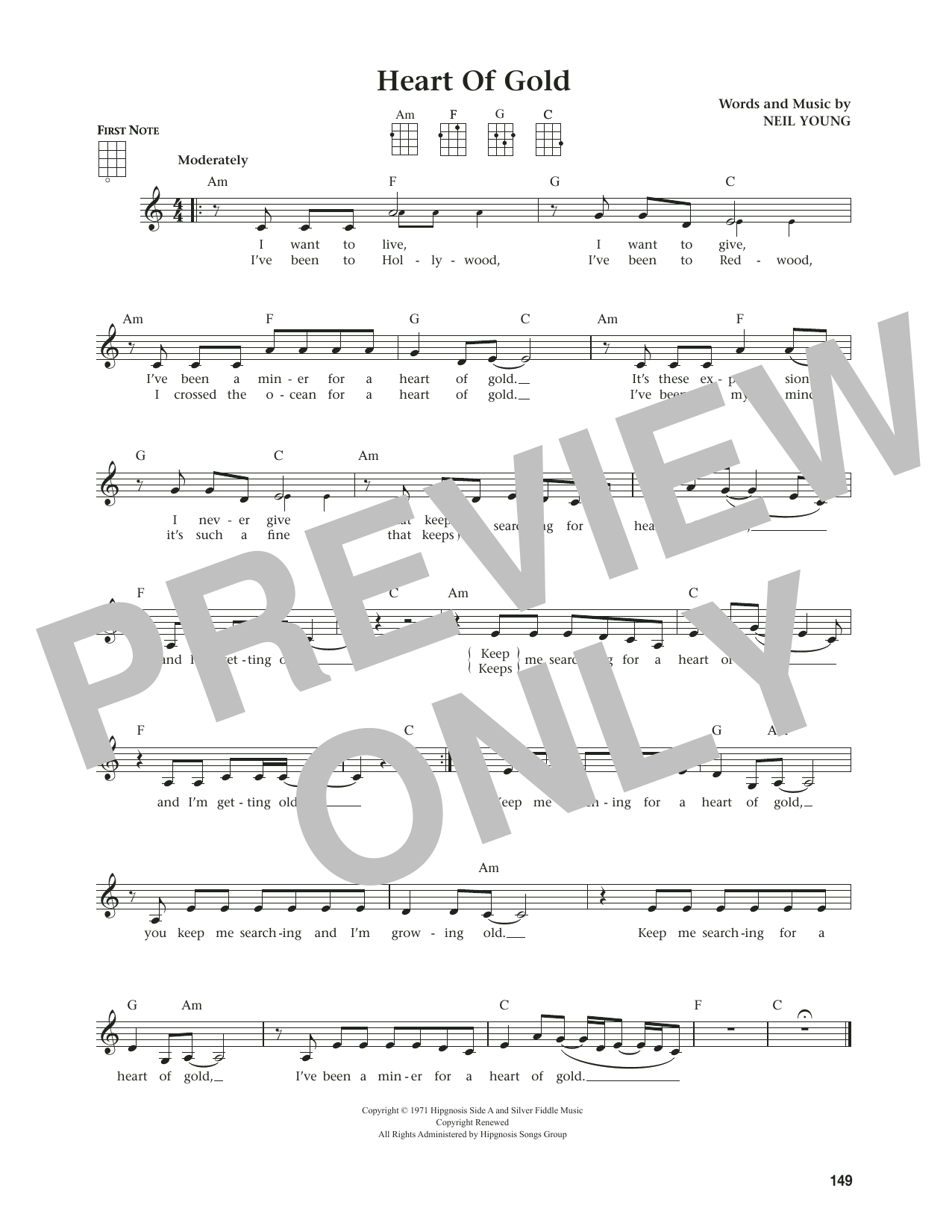 Download Neil Young Heart Of Gold (from The Daily Ukulele) (arr. Jim Beloff) Sheet Music and learn how to play Ukulele PDF digital score in minutes