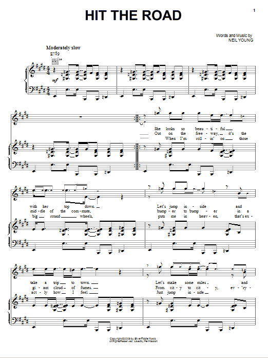 Download Neil Young Hit The Road Sheet Music and learn how to play Piano, Vocal & Guitar (Right-Hand Melody) PDF digital score in minutes