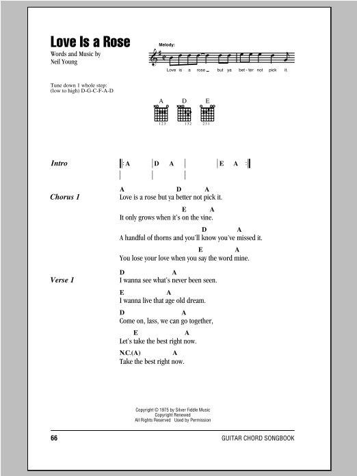 Download Neil Young Love Is A Rose Sheet Music and learn how to play Guitar Tab PDF digital score in minutes