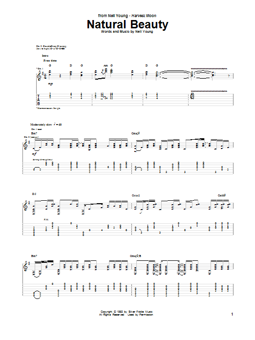 Download Neil Young Natural Beauty Sheet Music and learn how to play Guitar Tab PDF digital score in minutes
