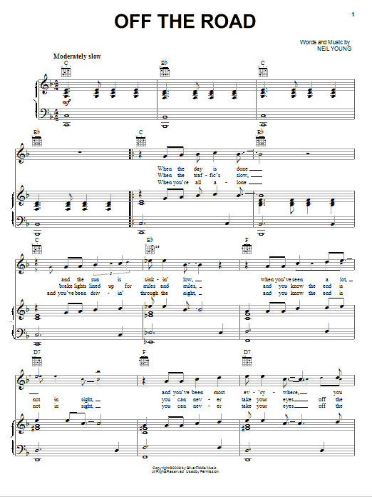 Download Neil Young Off The Road Sheet Music and learn how to play Piano, Vocal & Guitar (Right-Hand Melody) PDF digital score in minutes
