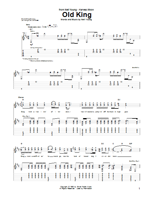 Download Neil Young Old King Sheet Music and learn how to play Guitar Tab PDF digital score in minutes