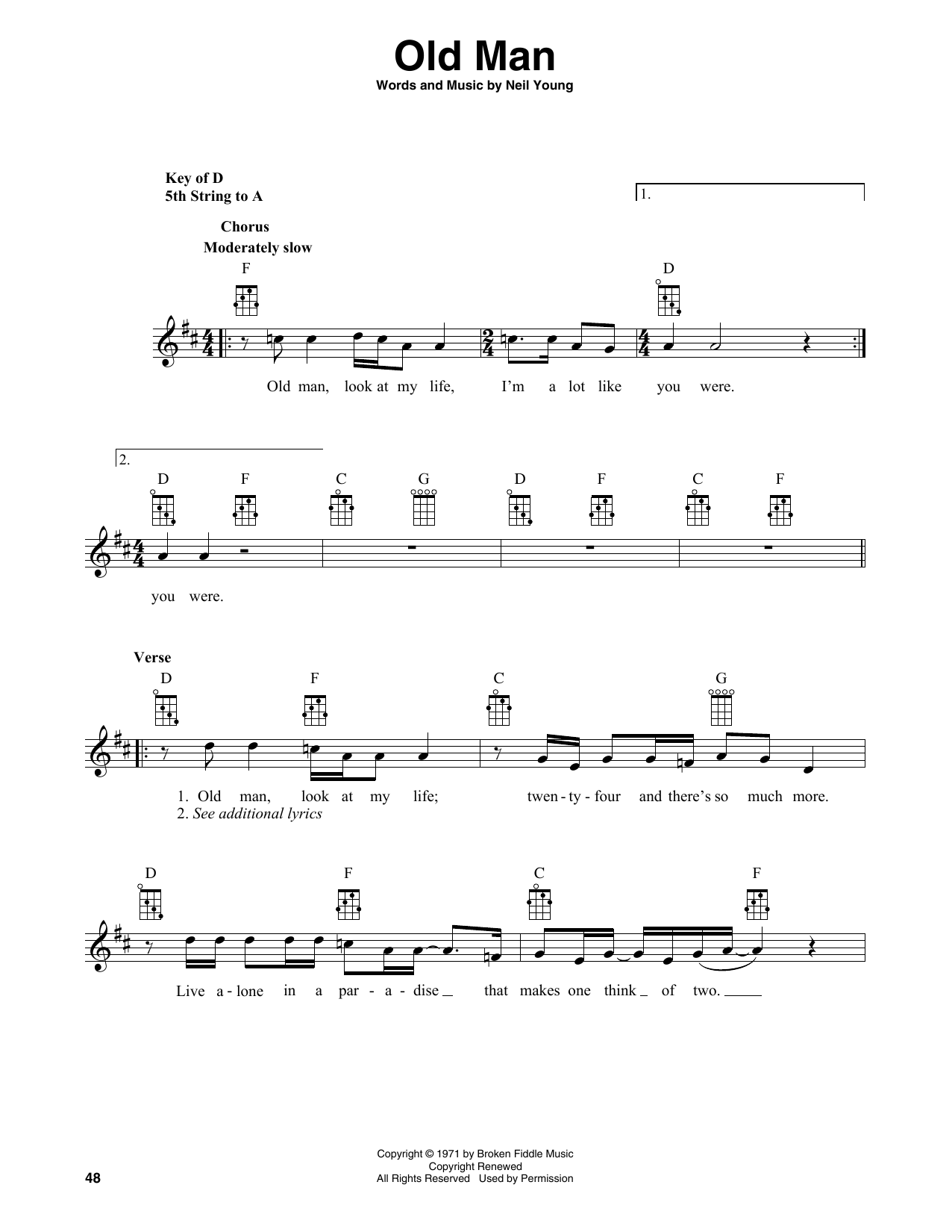 Download Neil Young Old Man (arr. Fred Sokolow) Sheet Music and learn how to play Banjo Tab PDF digital score in minutes