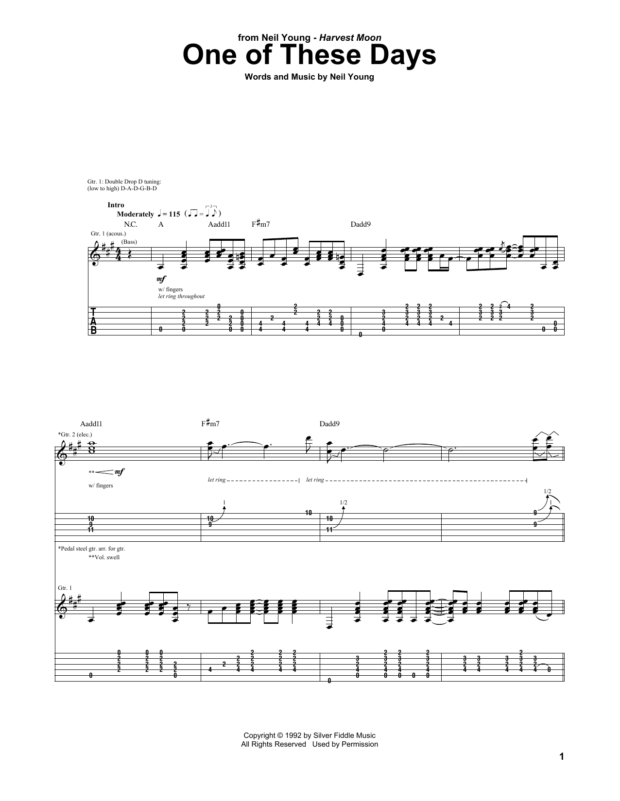 Download Neil Young One Of These Days Sheet Music and learn how to play Guitar Tab PDF digital score in minutes
