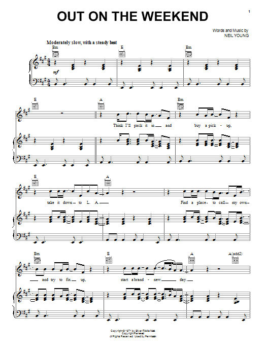 Download Neil Young Out On The Weekend Sheet Music and learn how to play Easy Guitar Tab PDF digital score in minutes