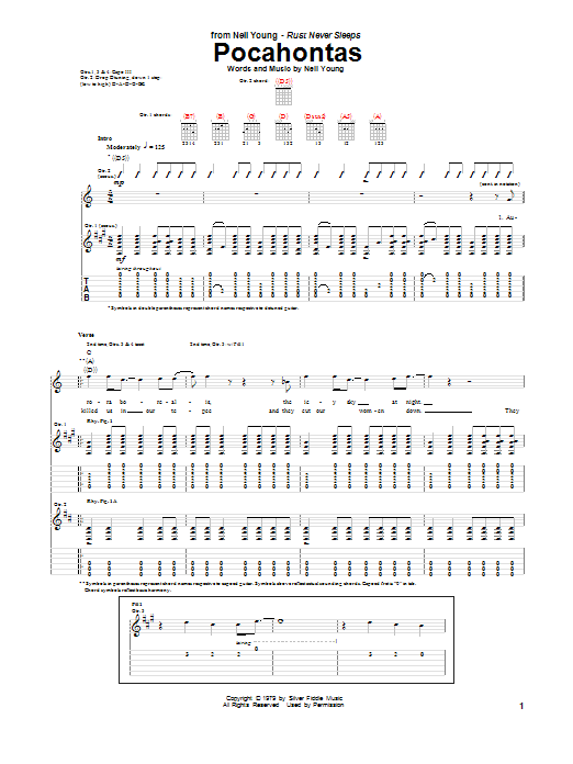 Download Neil Young Pocahontas Sheet Music and learn how to play Guitar Tab PDF digital score in minutes