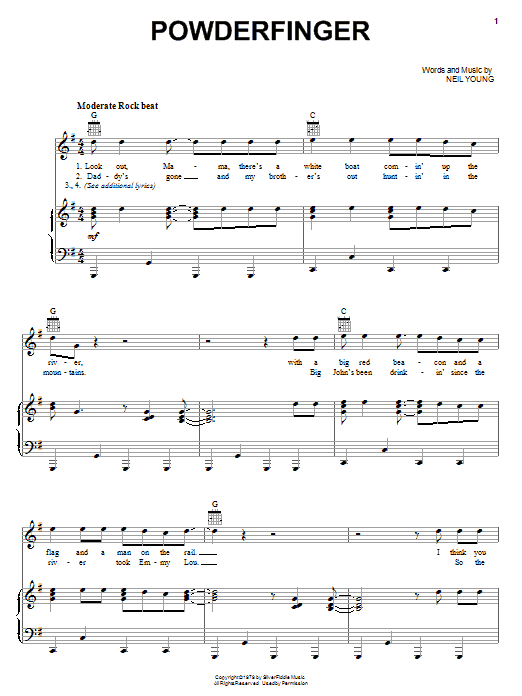 Download Neil Young Powderfinger Sheet Music and learn how to play Guitar Tab PDF digital score in minutes