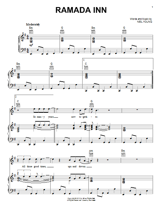 Download Neil Young Ramada Inn Sheet Music and learn how to play Piano, Vocal & Guitar (Right-Hand Melody) PDF digital score in minutes
