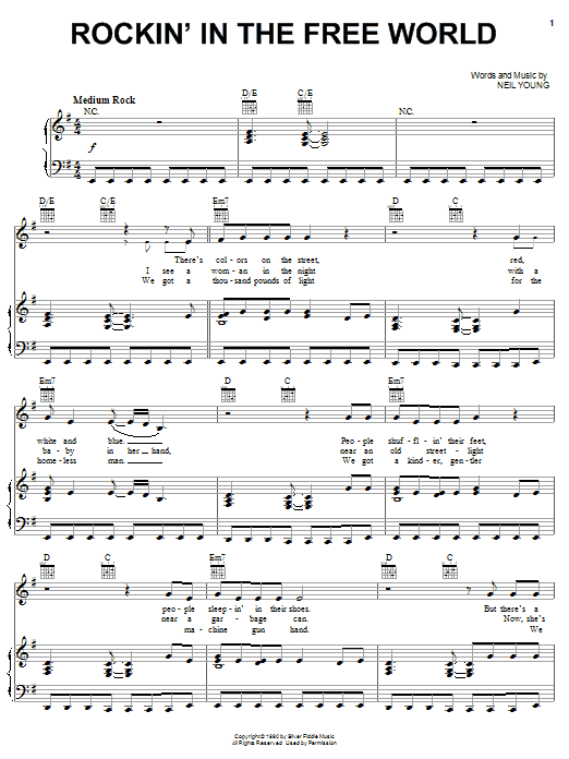 Download Neil Young Rockin' In The Free World Sheet Music and learn how to play Guitar Tab PDF digital score in minutes
