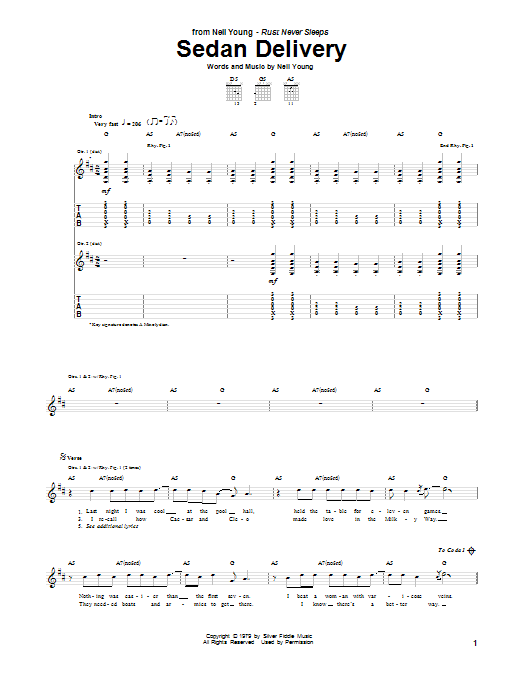Download Neil Young Sedan Delivery Sheet Music and learn how to play Guitar Tab PDF digital score in minutes