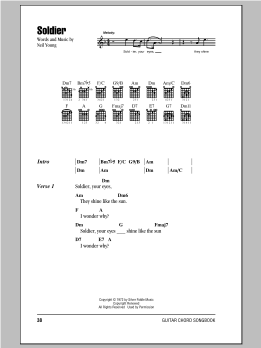 Download Neil Young Soldier Sheet Music and learn how to play Lyrics & Chords PDF digital score in minutes