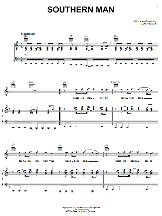 Download Neil Young Southern Man Sheet Music and learn how to play Lyrics & Chords PDF digital score in minutes