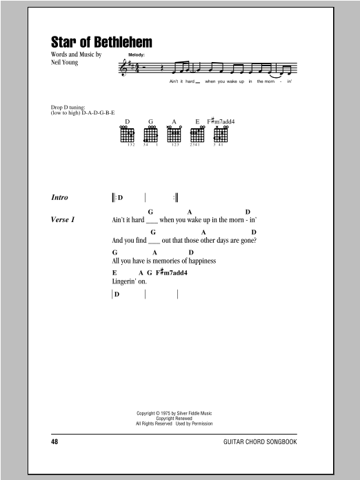 Download Neil Young Star Of Bethlehem Sheet Music and learn how to play Guitar Tab PDF digital score in minutes