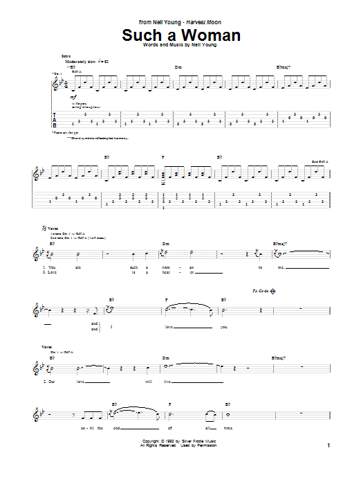 Download Neil Young Such A Woman Sheet Music and learn how to play Guitar Tab PDF digital score in minutes