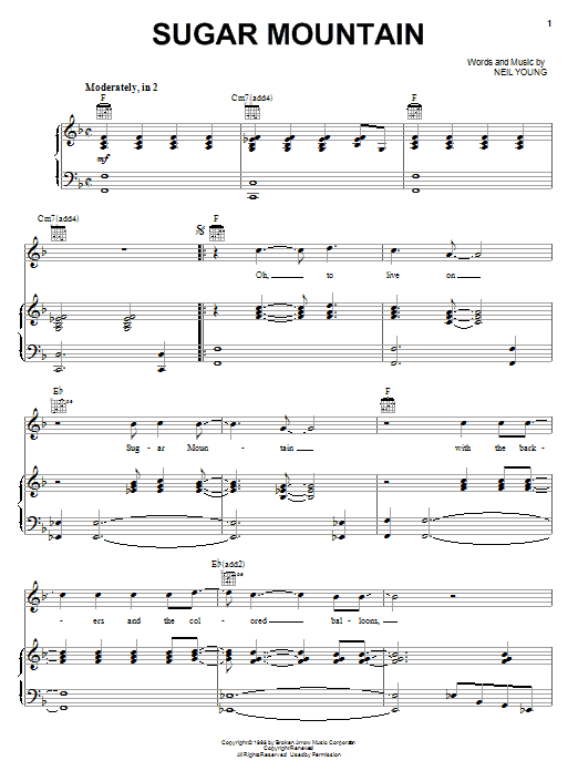 Download Neil Young Sugar Mountain Sheet Music and learn how to play Lyrics & Chords PDF digital score in minutes