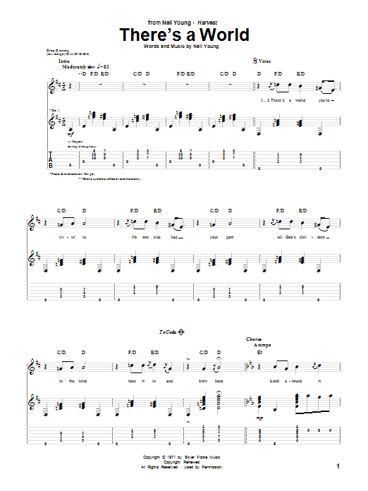 Download Neil Young There's A World Sheet Music and learn how to play Easy Guitar Tab PDF digital score in minutes