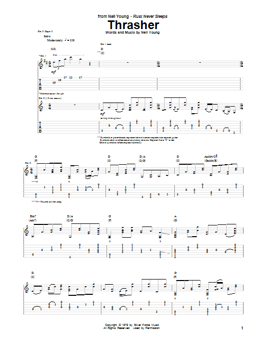 Download Neil Young Thrasher Sheet Music and learn how to play Guitar Tab PDF digital score in minutes