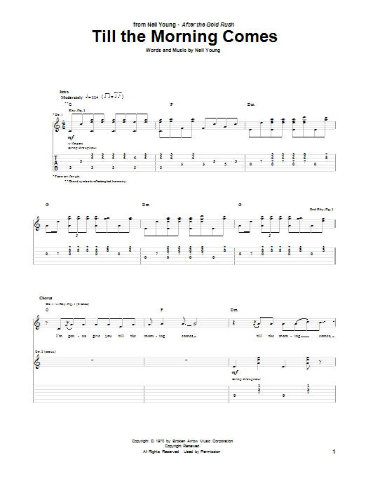 Download Neil Young Till The Morning Comes Sheet Music and learn how to play Guitar Tab PDF digital score in minutes