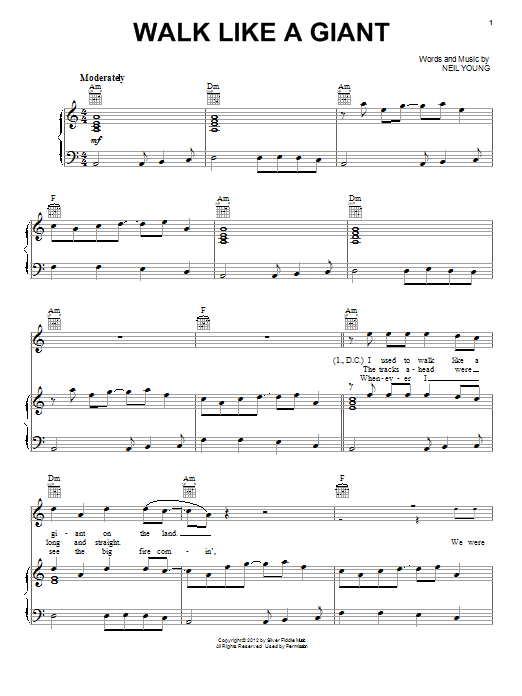 Download Neil Young Walk Like A Giant Sheet Music and learn how to play Piano, Vocal & Guitar (Right-Hand Melody) PDF digital score in minutes