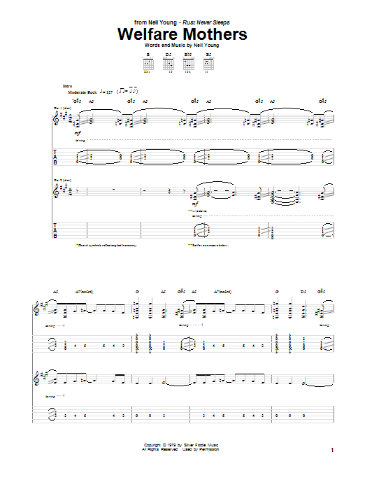 Download Neil Young Welfare Mothers Sheet Music and learn how to play Guitar Tab PDF digital score in minutes