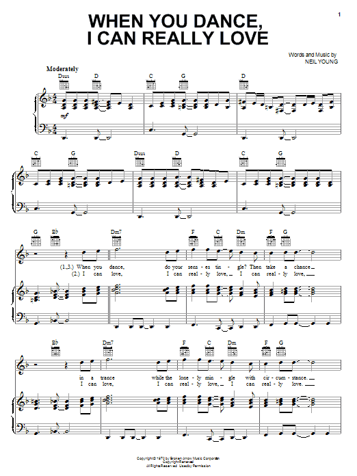 Download Neil Young When You Dance, I Can Really Love Sheet Music and learn how to play Guitar Tab PDF digital score in minutes