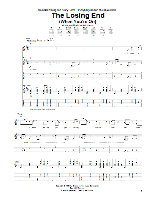 Download Neil Young (When You're On) The Losing End Sheet Music and learn how to play Guitar Tab PDF digital score in minutes