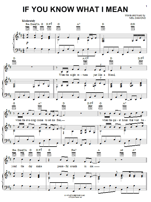 Neil Diamond If You Know What I Mean Sheet Music Notes Download 