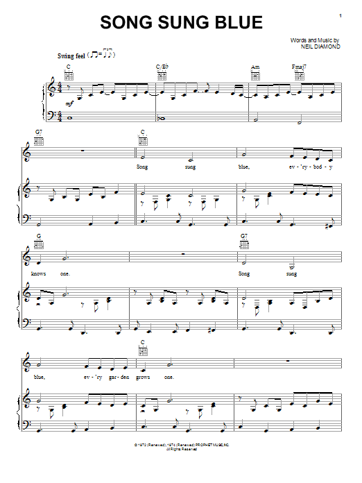 Download Neil Diamond Sheet Music and learn how to play Piano, Vocal & Guitar (Right-Hand Melody) PDF score in minutes