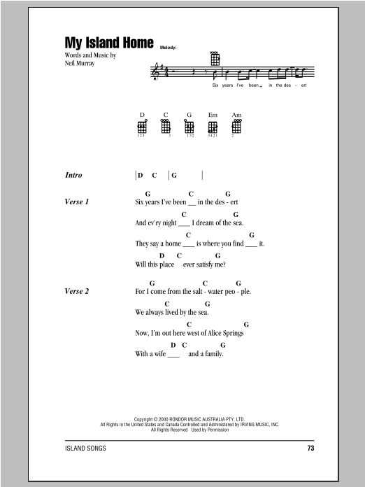 Neil Murray My Island Home Sheet Music Notes Chords Ukulele With Strumming Patterns Download Folk Pdf