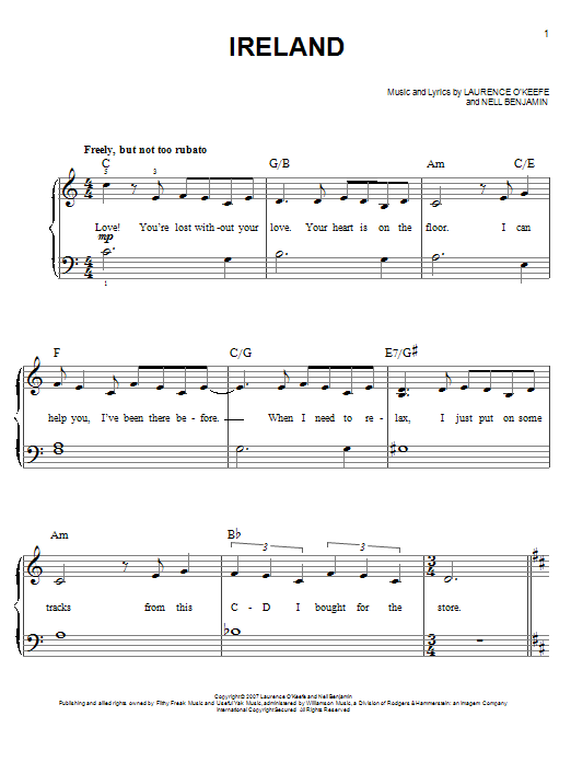 Download Nell Benjamin Ireland Sheet Music and learn how to play Easy Piano PDF digital score in minutes