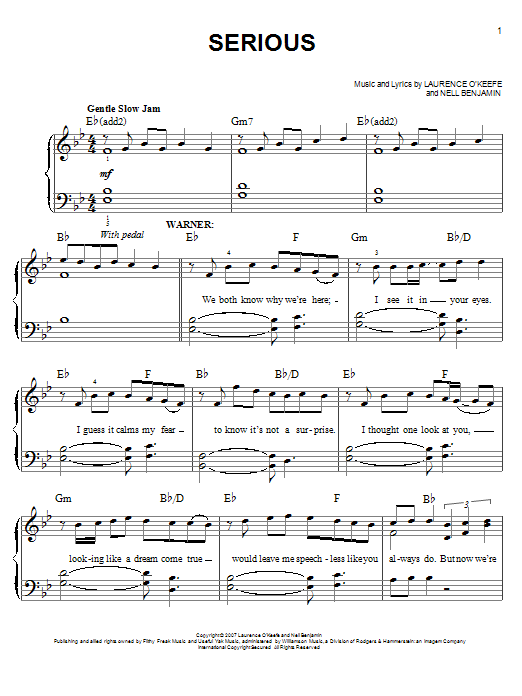 Download Nell Benjamin Serious Sheet Music and learn how to play Easy Piano PDF digital score in minutes