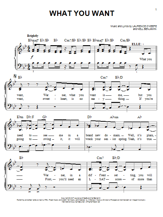 Download Nell Benjamin What You Want Sheet Music and learn how to play Easy Piano PDF digital score in minutes