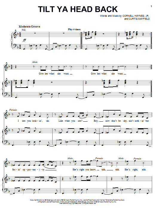Download Nelly Tilt Ya Head Back (feat. Christina Aguilera) Sheet Music and learn how to play Piano, Vocal & Guitar (Right-Hand Melody) PDF digital score in minutes
