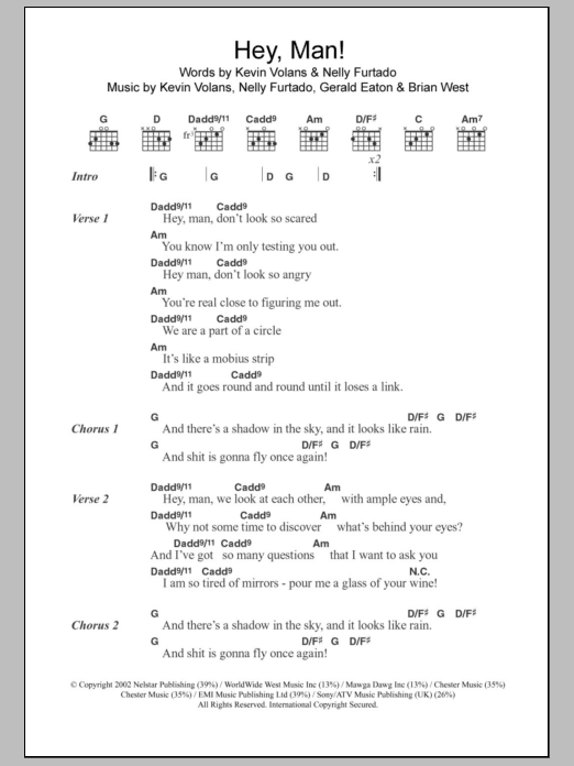 Download Nelly Furtado Hey, Man! Sheet Music and learn how to play Lyrics & Chords PDF digital score in minutes