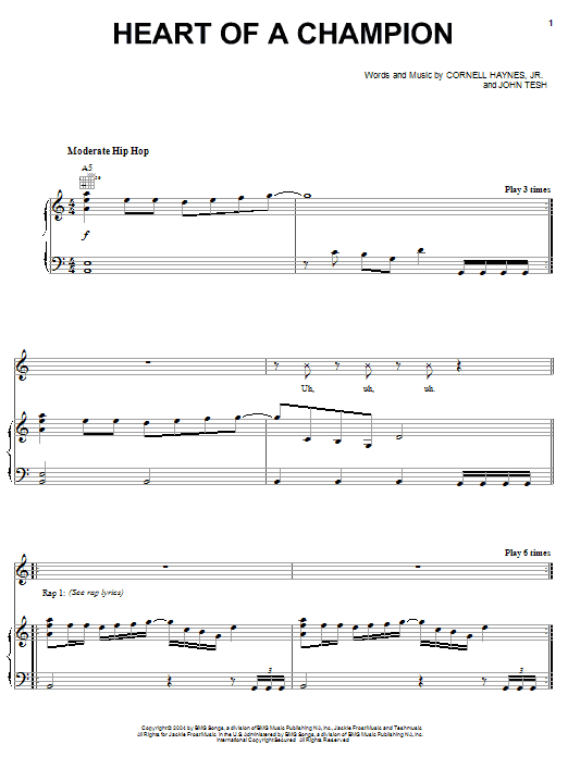 Download Nelly Heart Of A Champion Sheet Music and learn how to play Piano, Vocal & Guitar (Right-Hand Melody) PDF digital score in minutes