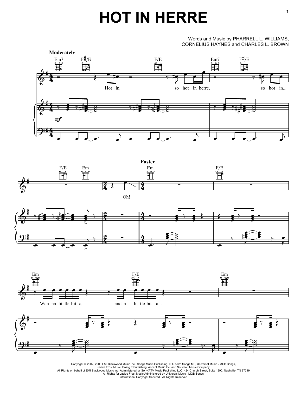 Download Nelly Hot In Herre Sheet Music and learn how to play Voice PDF digital score in minutes