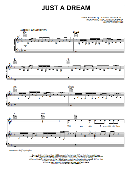 Download Nelly Just A Dream Sheet Music and learn how to play Piano, Vocal & Guitar (Right-Hand Melody) PDF digital score in minutes