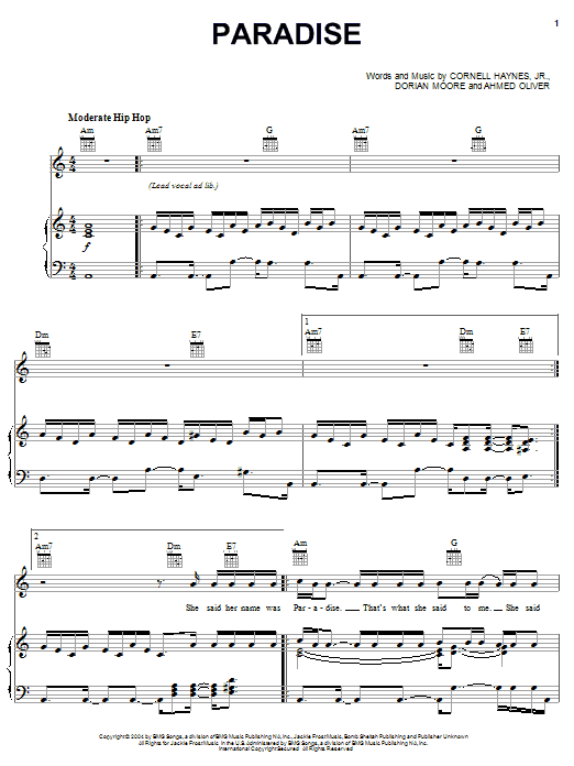 Download Nelly Paradise Sheet Music and learn how to play Piano, Vocal & Guitar (Right-Hand Melody) PDF digital score in minutes